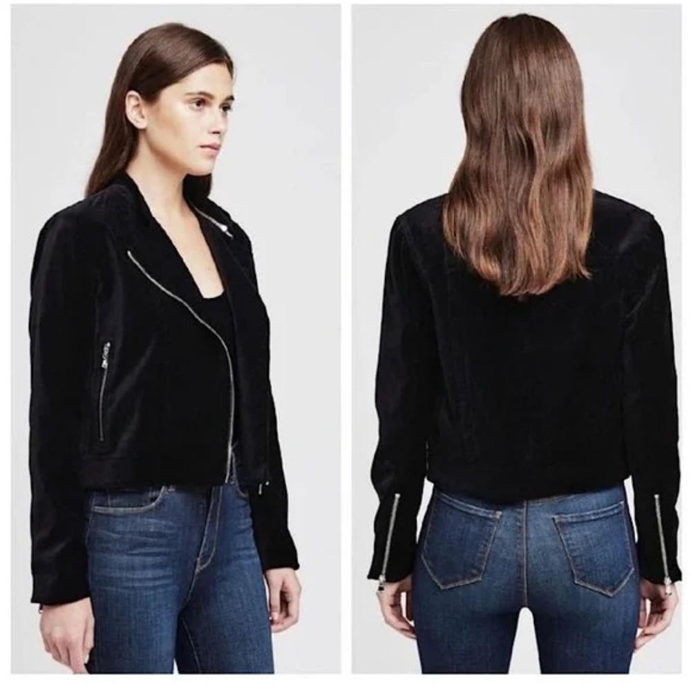 L’AGENCE Devon Black Velver Women's asymmetrical zip moto Jacket ladies M